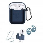 Wholesale 5 in 1 Accessories Kits Silicone Cover with Ear Hook Grips / Staps / Clip / Skin / Tips for Airpods 2 / 1 Charging Case (Navy Blue)